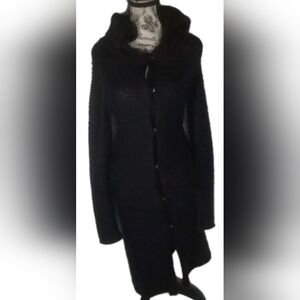 GUESS Vintage Heavyweight Black Fuzzy Maxi Duster Cardigan - Rare!